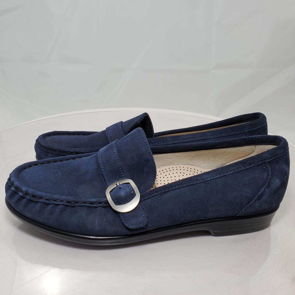 SAS Lara Tripad Comfort Loafers Flats Women 8.5 W Blue Suede Buckle Slip On